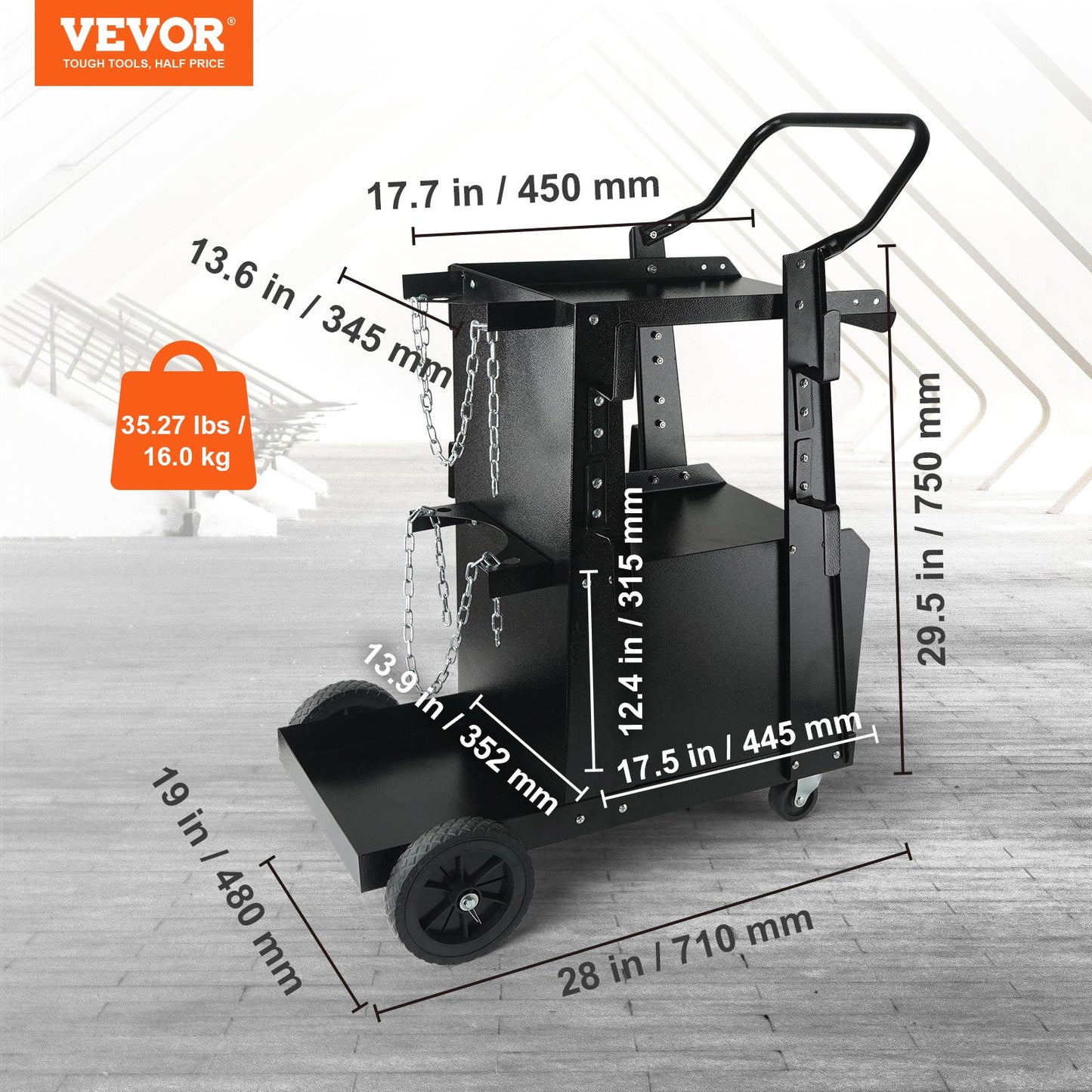 Welding Cart, 2-Tier Heavy Duty Welder Cart with Anti-Theft Lockable Cabinet, 265LBS Weight Capacity, 360° Swivel Wheels, Tank Storage Safety Chains, Welding Cabinet for TIG, ARC, Plasma Cutter - Image 2