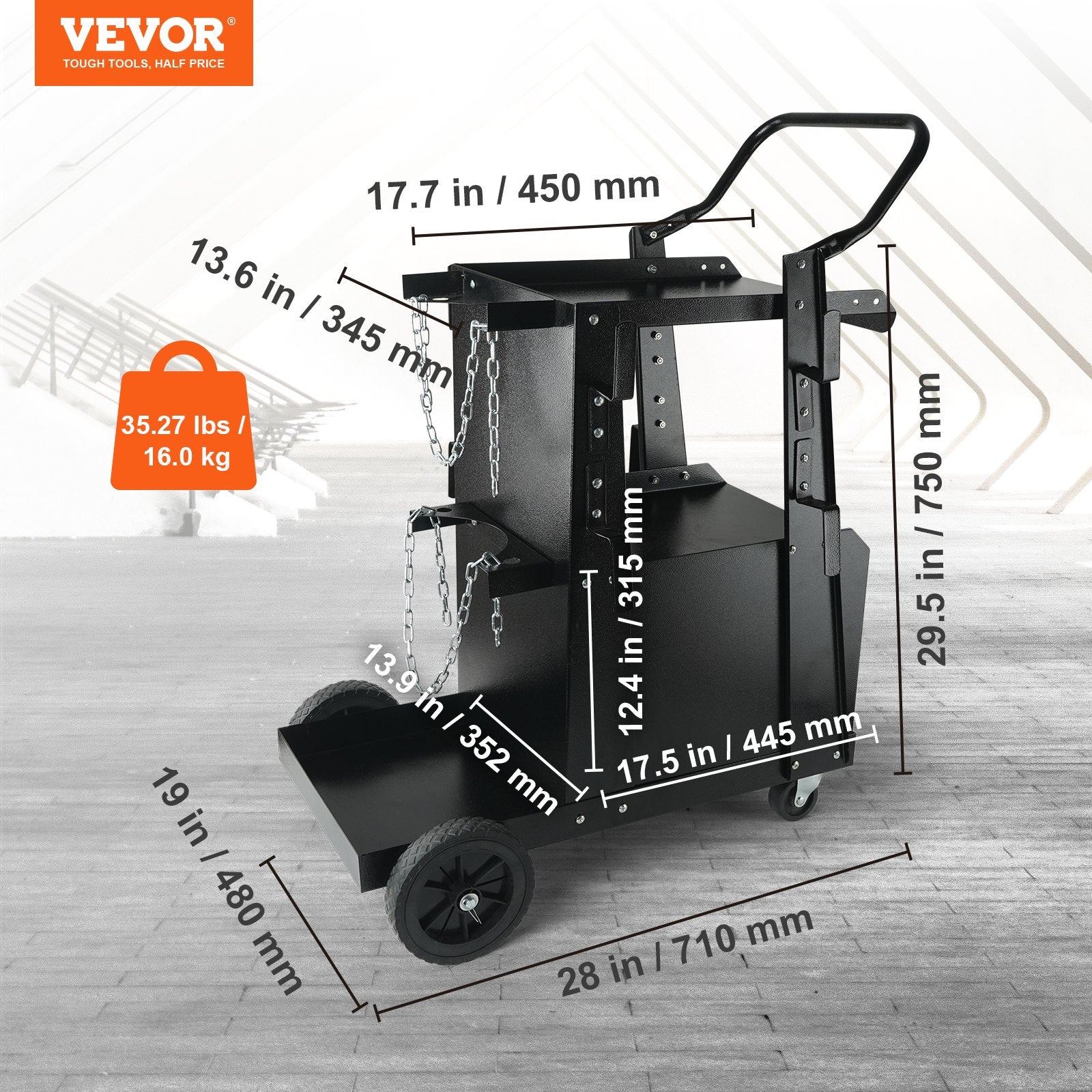 Welding Cart, 2-Tier Heavy Duty Welder Cart with Anti-Theft Lockable Cabinet, 265LBS Weight Capacity, 360° Swivel Wheels, Tank Storage Safety Chains, Welding Cabinet for TIG, ARC, Plasma Cutter - Image 2
