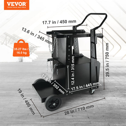 Welding Cart, 2-Tier Heavy Duty Welder Cart with Anti-Theft Lockable Cabinet, 265LBS Weight Capacity, 360° Swivel Wheels, Tank Storage Safety Chains, Welding Cabinet for TIG, ARC, Plasma Cutter - Image 2