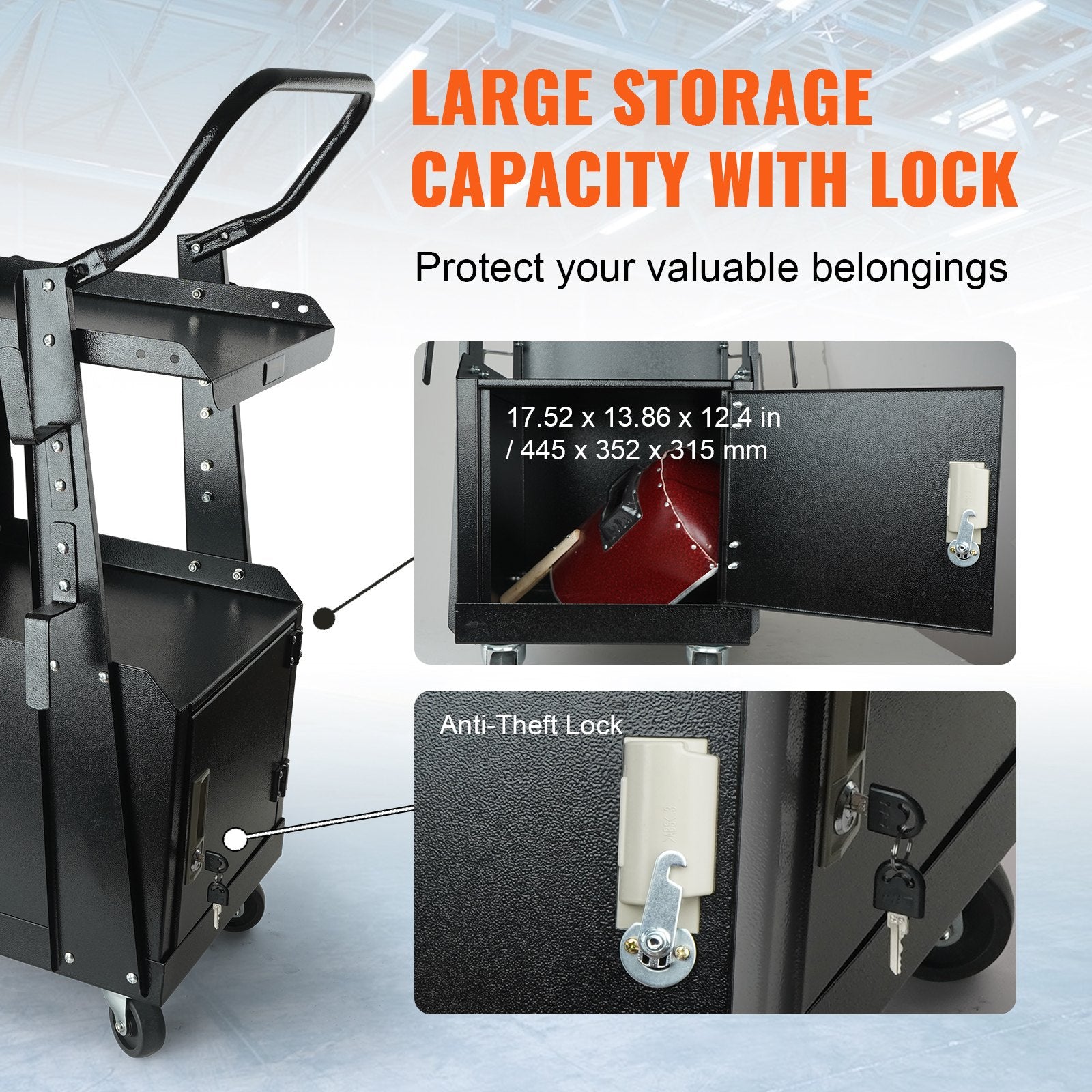 Welding Cart, 2-Tier Heavy Duty Welder Cart with Anti-Theft Lockable Cabinet, 265LBS Weight Capacity, 360° Swivel Wheels, Tank Storage Safety Chains, Welding Cabinet for TIG, ARC, Plasma Cutter - Image 4