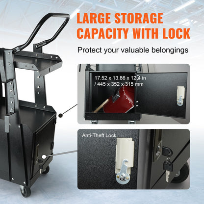 Welding Cart, 2-Tier Heavy Duty Welder Cart with Anti-Theft Lockable Cabinet, 265LBS Weight Capacity, 360° Swivel Wheels, Tank Storage Safety Chains, Welding Cabinet for TIG, ARC, Plasma Cutter - Image 4