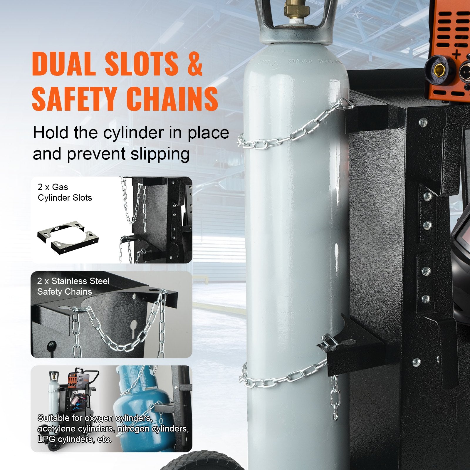 Welding Cart, 2-Tier Heavy Duty Welder Cart with Anti-Theft Lockable Cabinet, 265LBS Weight Capacity, 360° Swivel Wheels, Tank Storage Safety Chains, Welding Cabinet for TIG, ARC, Plasma Cutter - Image 5