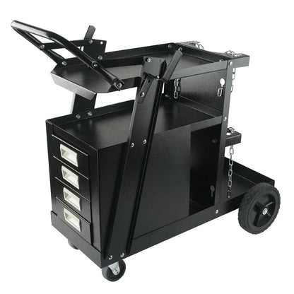 Welding Cart, 2-Tier 4 Drawers Welder Cart with 265 LBS Weight Capacity, Swivel Wheels, Tank Storage Safety Chains, Heavy Duty Rolling MIG Welder Cart for Mig Welder and Plasma Cutter