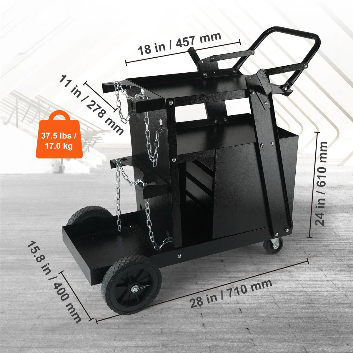 Welding Cart, 2-Tier 4 Drawers Welder Cart with 265 LBS Weight Capacity, Swivel Wheels, Tank Storage Safety Chains, Heavy Duty Rolling MIG Welder Cart for Mig Welder and Plasma Cutter - Image 2