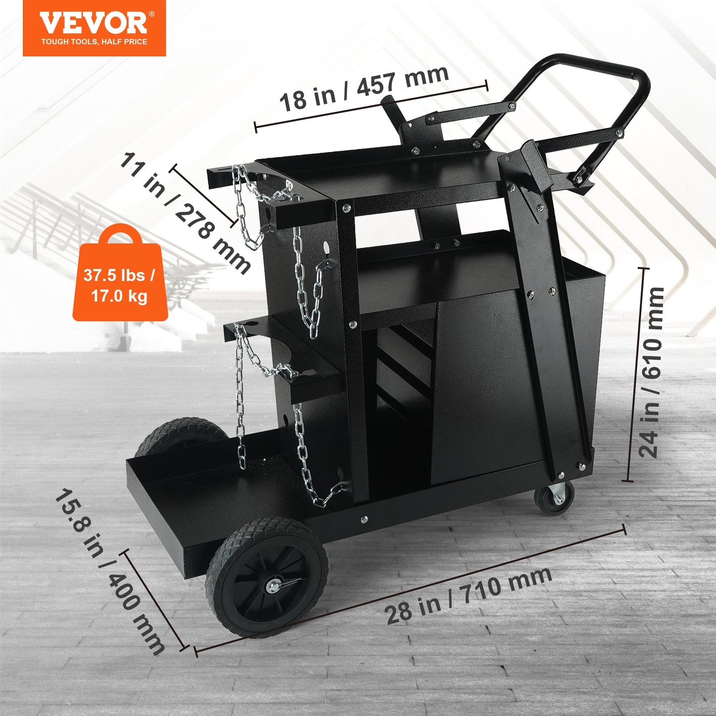 Welding Cart, 2-Tier 4 Drawers Welder Cart with 265 LBS Weight Capacity, Swivel Wheels, Tank Storage Safety Chains, Heavy Duty Rolling MIG Welder Cart for Mig Welder and Plasma Cutter - Image 2