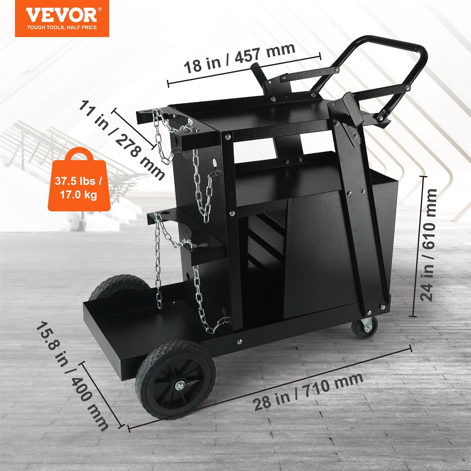 Welding Cart, 2-Tier 4 Drawers Welder Cart with 265 LBS Weight Capacity, Swivel Wheels, Tank Storage Safety Chains, Heavy Duty Rolling MIG Welder Cart for Mig Welder and Plasma Cutter - Image 2