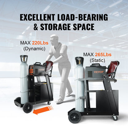 Welding Cart, 2-Tier 4 Drawers Welder Cart with 265 LBS Weight Capacity, Swivel Wheels, Tank Storage Safety Chains, Heavy Duty Rolling MIG Welder Cart for Mig Welder and Plasma Cutter - Image 3