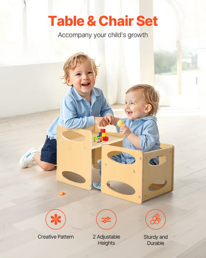 Montessori Weaning Table and Chair Set, Wooden Toddler Table and Chair Set for Aged 1-5, Adjustable Height Kids Montessori Chair and Activity Table, Ideal for Reading, Eating, Playing - Natural - Image 2