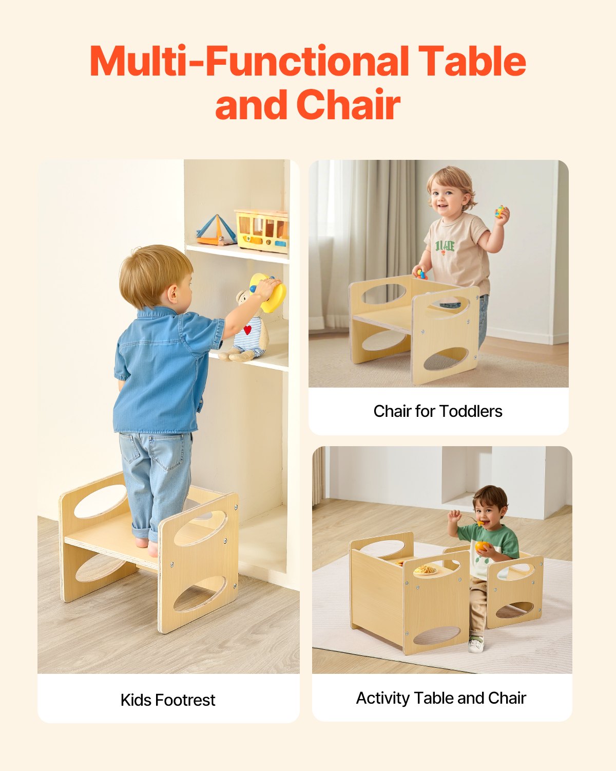 Montessori Weaning Table and Chair Set, Wooden Toddler Table and Chair Set for Aged 1-5, Adjustable Height Kids Montessori Chair and Activity Table, Ideal for Reading, Eating, Playing - Natural - Image 6