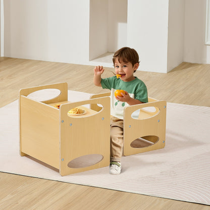 Montessori Weaning Table and Chair Set, Wooden Toddler Table and Chair Set for Aged 1-5, Adjustable Height Kids Montessori Chair and Activity Table, Ideal for Reading, Eating, Playing - Natural - Image 8