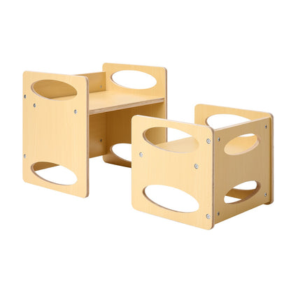 Montessori Weaning Table and Chair Set, Wooden Toddler Table and Chair Set for Aged 1-5, Adjustable Height Kids Montessori Chair and Activity Table, Ideal for Reading, Eating, Playing - Natural - Image 9