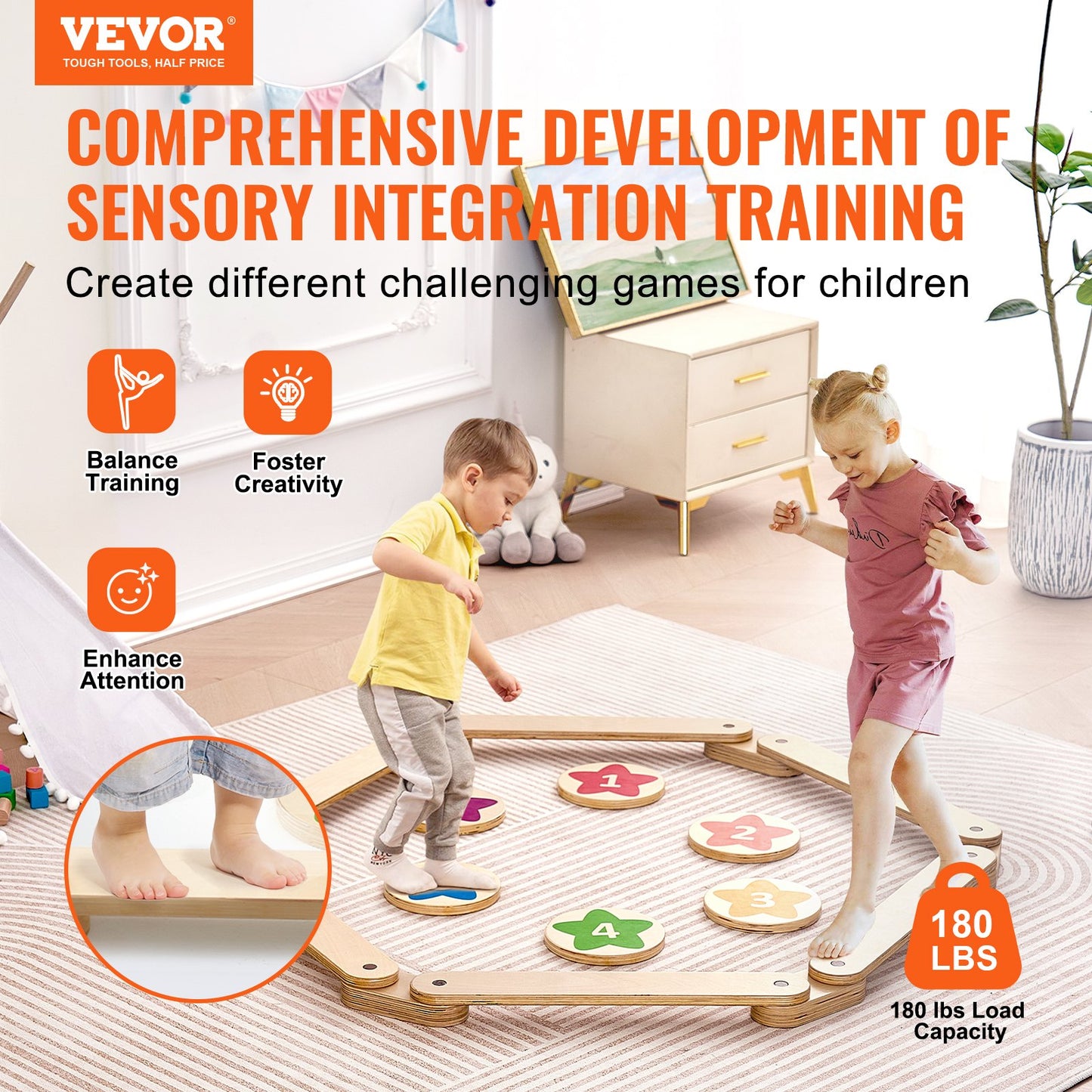 Kids Balance Beam Stepping Stones Gymnastics Children Balance Board 6 PCS - Image 2