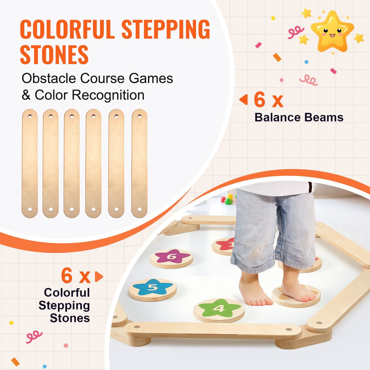 Kids Balance Beam Stepping Stones Gymnastics Children Balance Board 6 PCS - Image 3