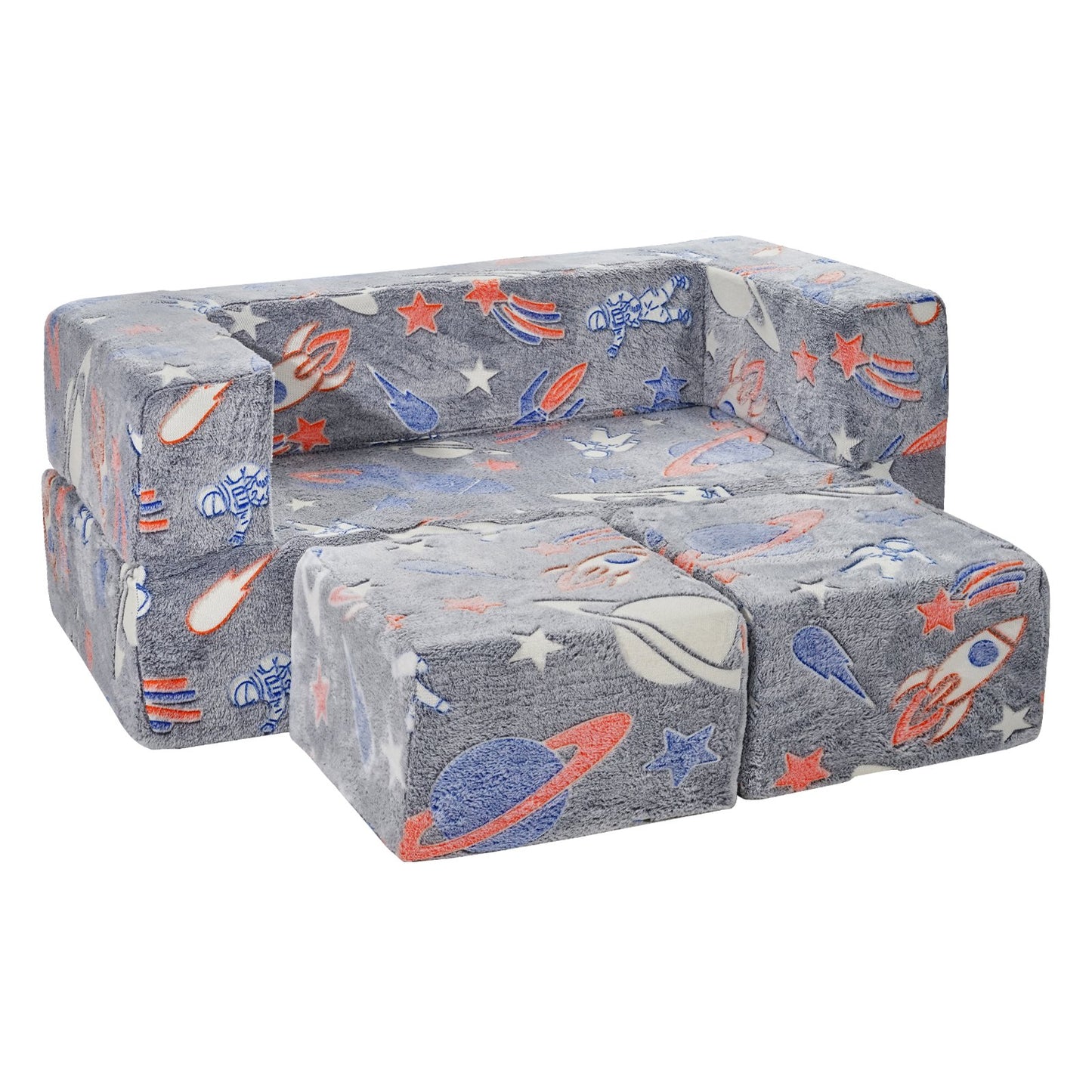 Modular Kids Play Couch 4Pcs DIY Glow in the Dark Toddler Chair Grey