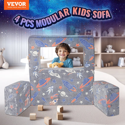 Modular Kids Play Couch 4Pcs DIY Glow in the Dark Toddler Chair Grey - Image 2