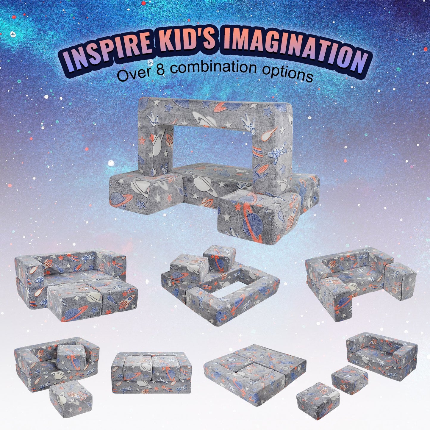 Modular Kids Play Couch 4Pcs DIY Glow in the Dark Toddler Chair Grey - Image 3