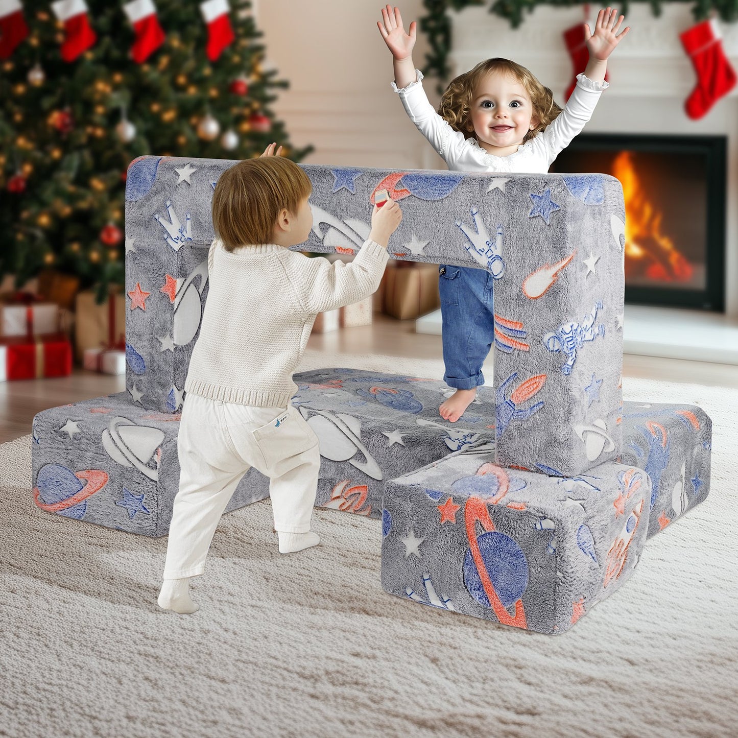 Modular Kids Play Couch 4Pcs DIY Glow in the Dark Toddler Chair Grey - Image 8