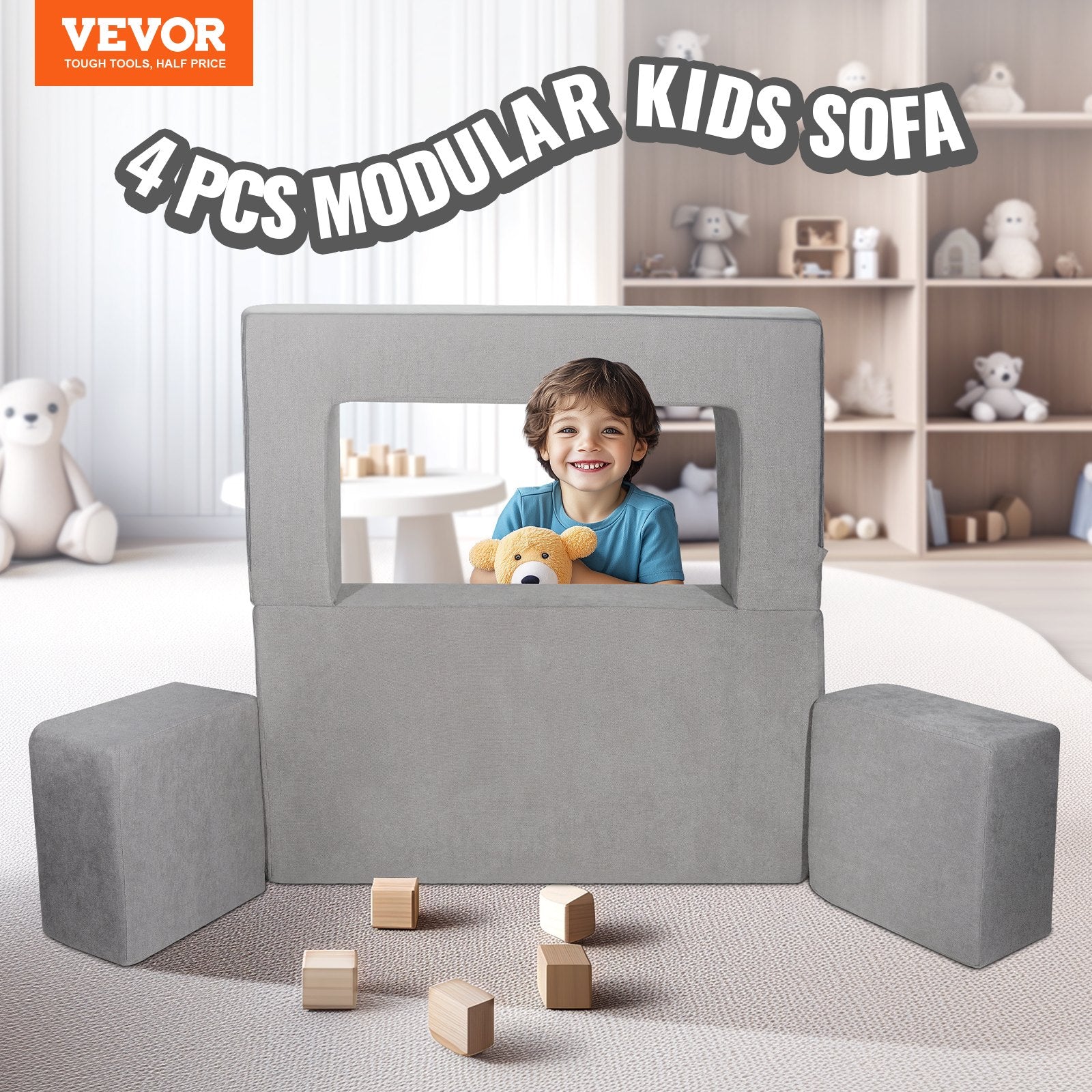 Modular Kids Play Couch 4Pcs DIY Creative Child Sectional Sofa Dark Grey - Image 2