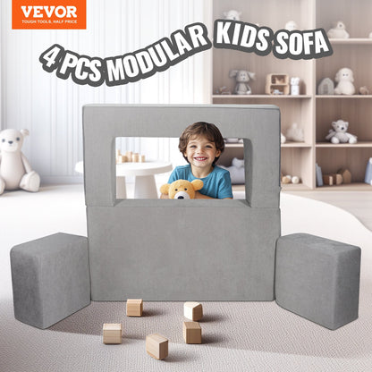 Modular Kids Play Couch 4Pcs DIY Creative Child Sectional Sofa Dark Grey - Image 2