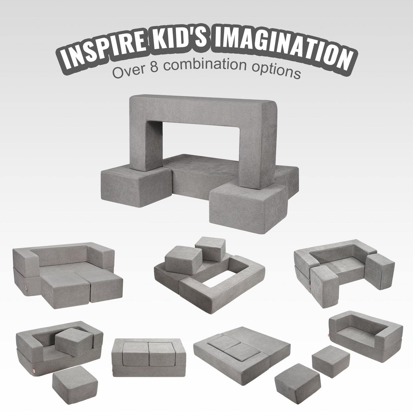Modular Kids Play Couch 4Pcs DIY Creative Child Sectional Sofa Dark Grey - Image 3
