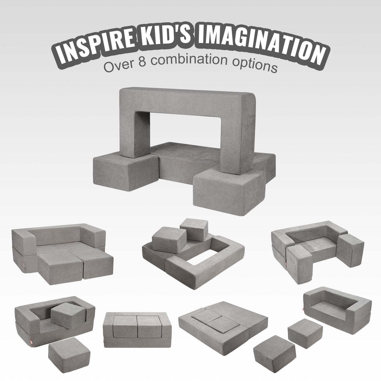 Modular Kids Play Couch 4Pcs DIY Creative Child Sectional Sofa Dark Grey - Image 3