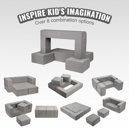 Modular Kids Play Couch 4Pcs DIY Creative Child Sectional Sofa Dark Grey - Image 3
