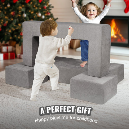 Modular Kids Play Couch 4Pcs DIY Creative Child Sectional Sofa Dark Grey - Image 5