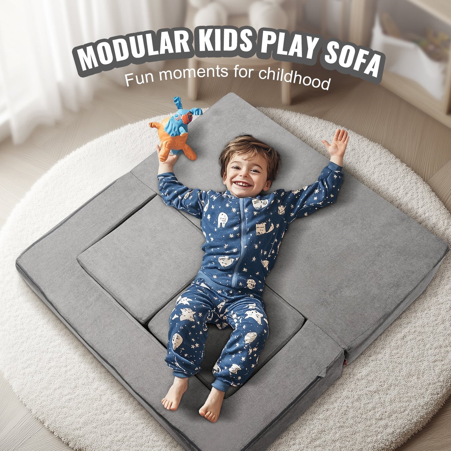 Modular Kids Play Couch 4Pcs DIY Creative Child Sectional Sofa Dark Grey - Image 6