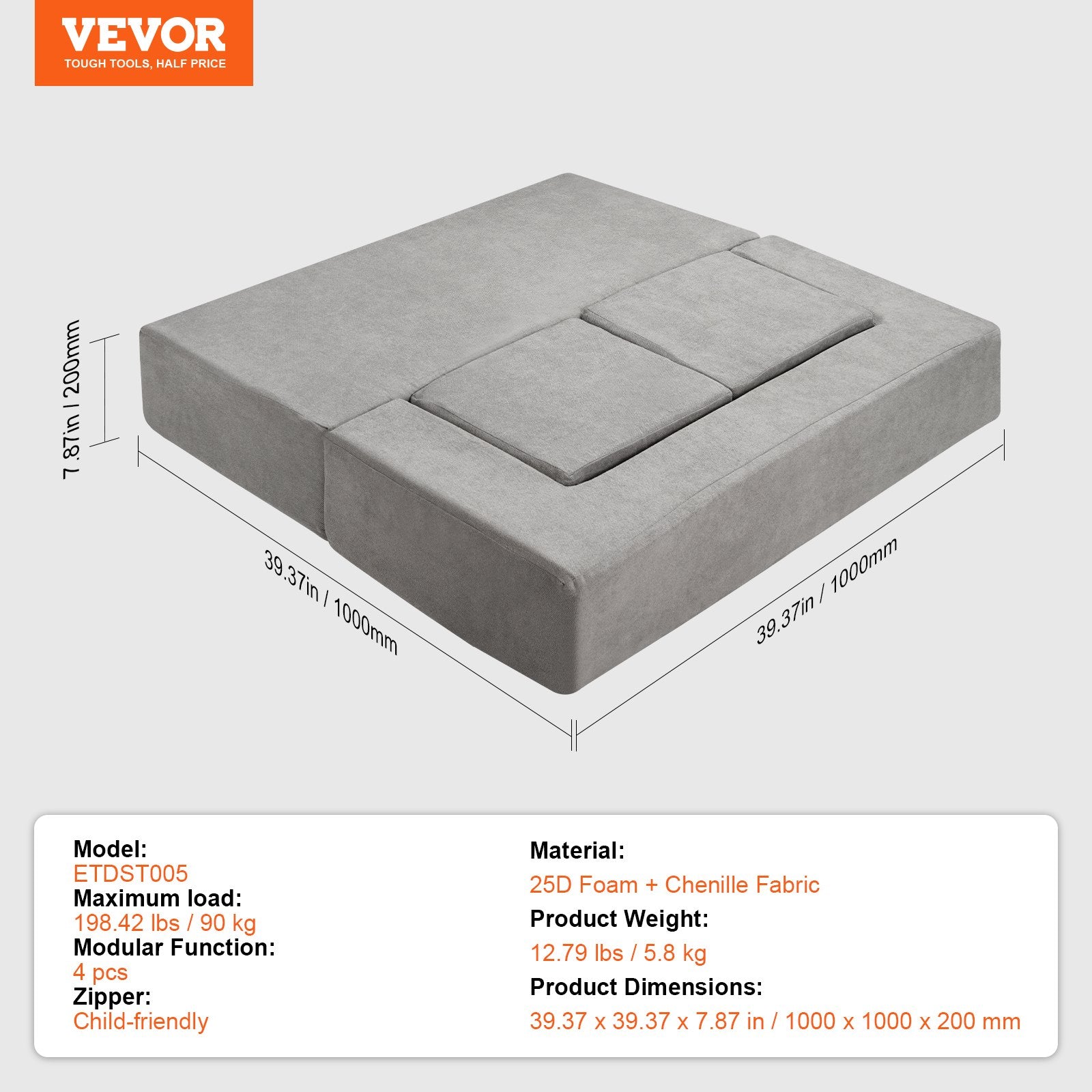 Modular Kids Play Couch 4Pcs DIY Creative Child Sectional Sofa Dark Grey - Image 7