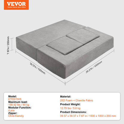 Modular Kids Play Couch 4Pcs DIY Creative Child Sectional Sofa Dark Grey - Image 7