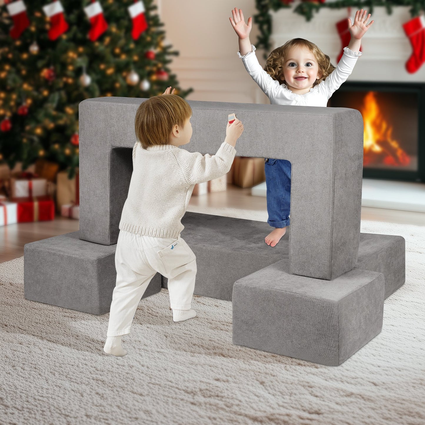 Modular Kids Play Couch 4Pcs DIY Creative Child Sectional Sofa Dark Grey - Image 8