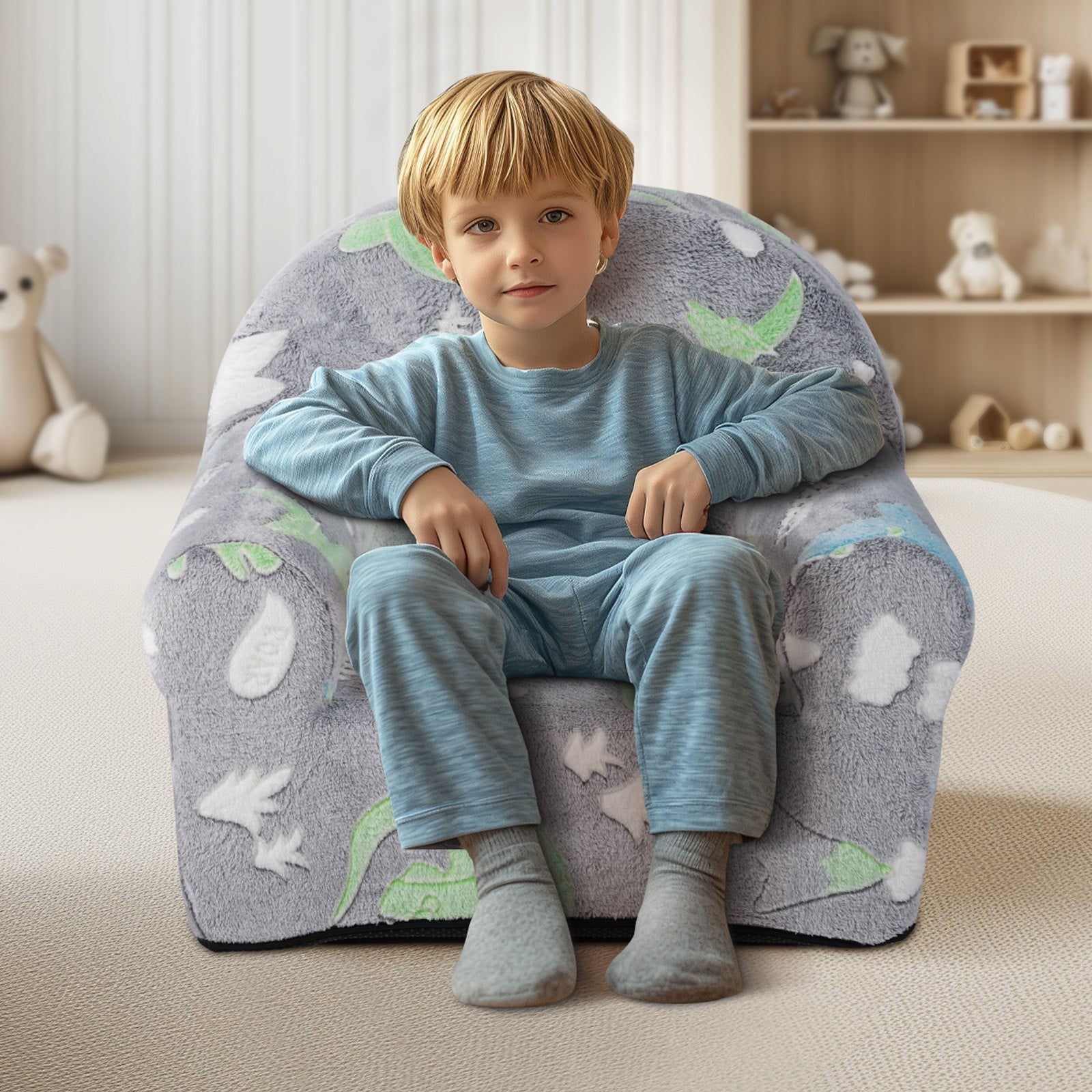 Toddler Chair Glow in the Dark Plush Baby Chair Playroom Furniture Grey - Image 8