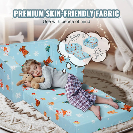 Baby Chair Foldable 2-in-1 Baby Lounger Couch Cartoon Kids Sofa Pink - Image 4