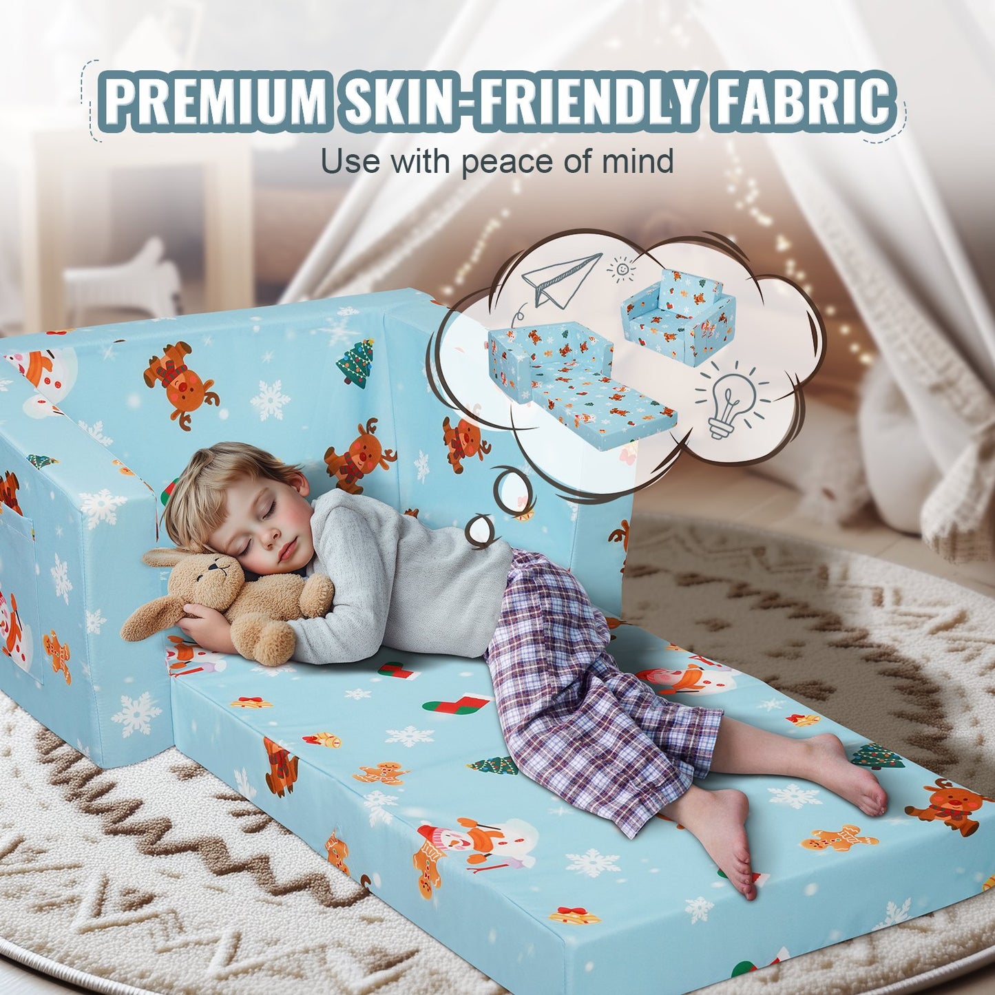 Baby Chair Foldable 2-in-1 Baby Lounger Couch Cartoon Kids Sofa Pink - Image 4