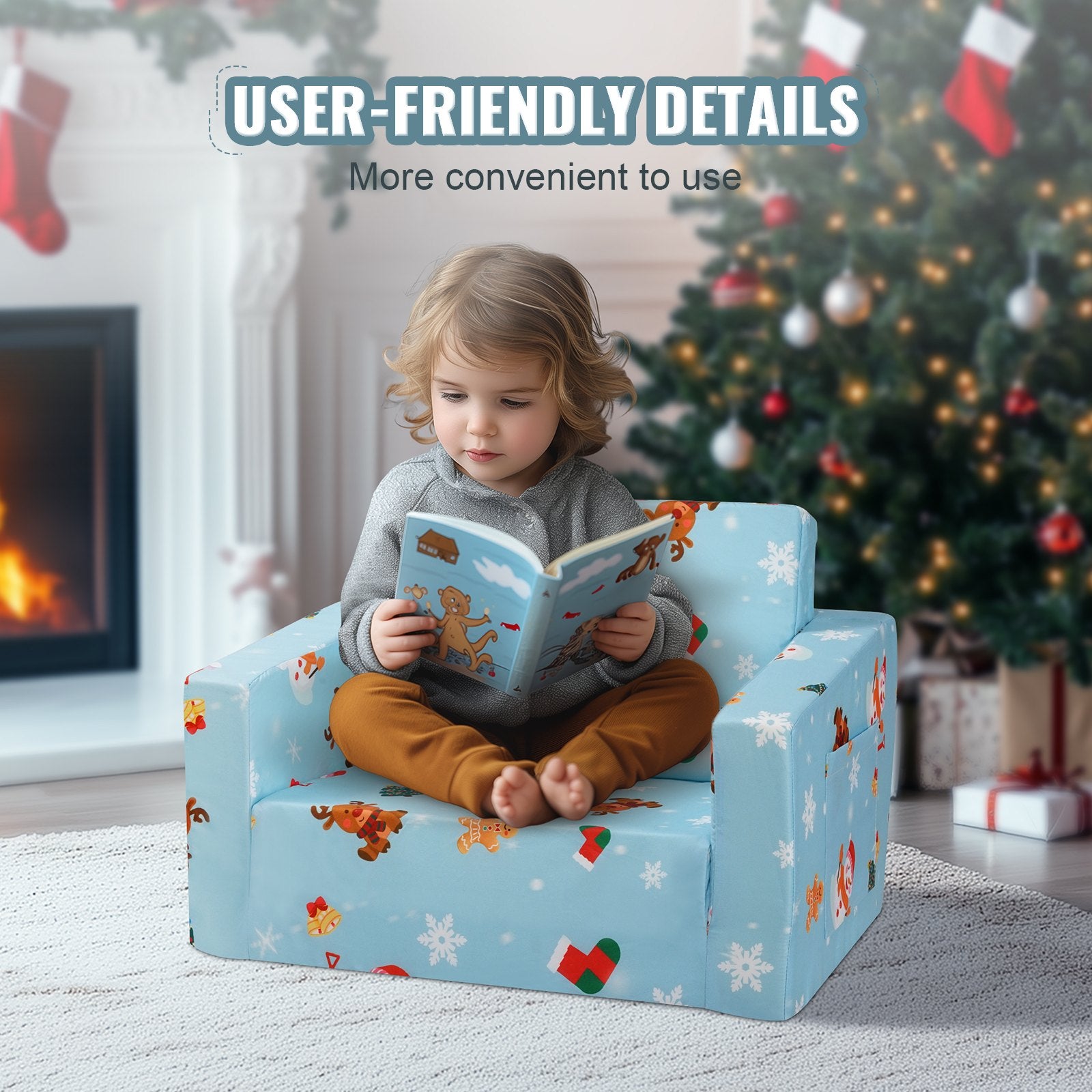 Baby Chair Foldable 2-in-1 Baby Lounger Couch Cartoon Kids Sofa Pink - Image 6