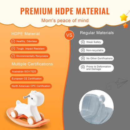 3 in 1 Rocking Horse for Toddlers 1-3 Years, Baby Rocking Horse with Detachable Balance Board and 4 Smooth Wheels, Support up to 80 lbs HDPE Material Kids Ride on Toy, Swinging, Orange - Image 3