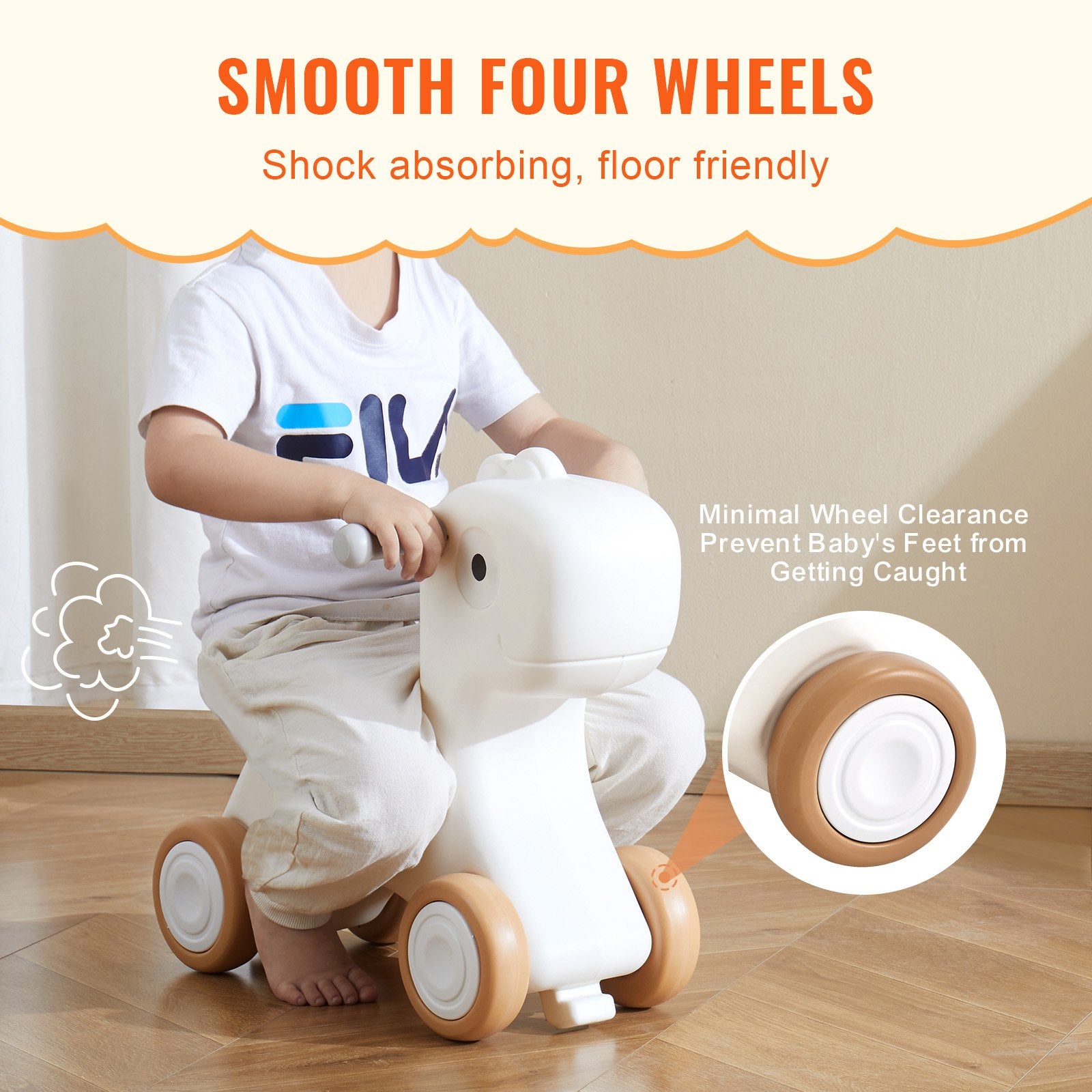 3 in 1 Rocking Horse for Toddlers 1-3 Years, Baby Rocking Horse with Detachable Balance Board and 4 Smooth Wheels, Support up to 80 lbs HDPE Material Kids Ride on Toy, Swinging, Orange - Image 5