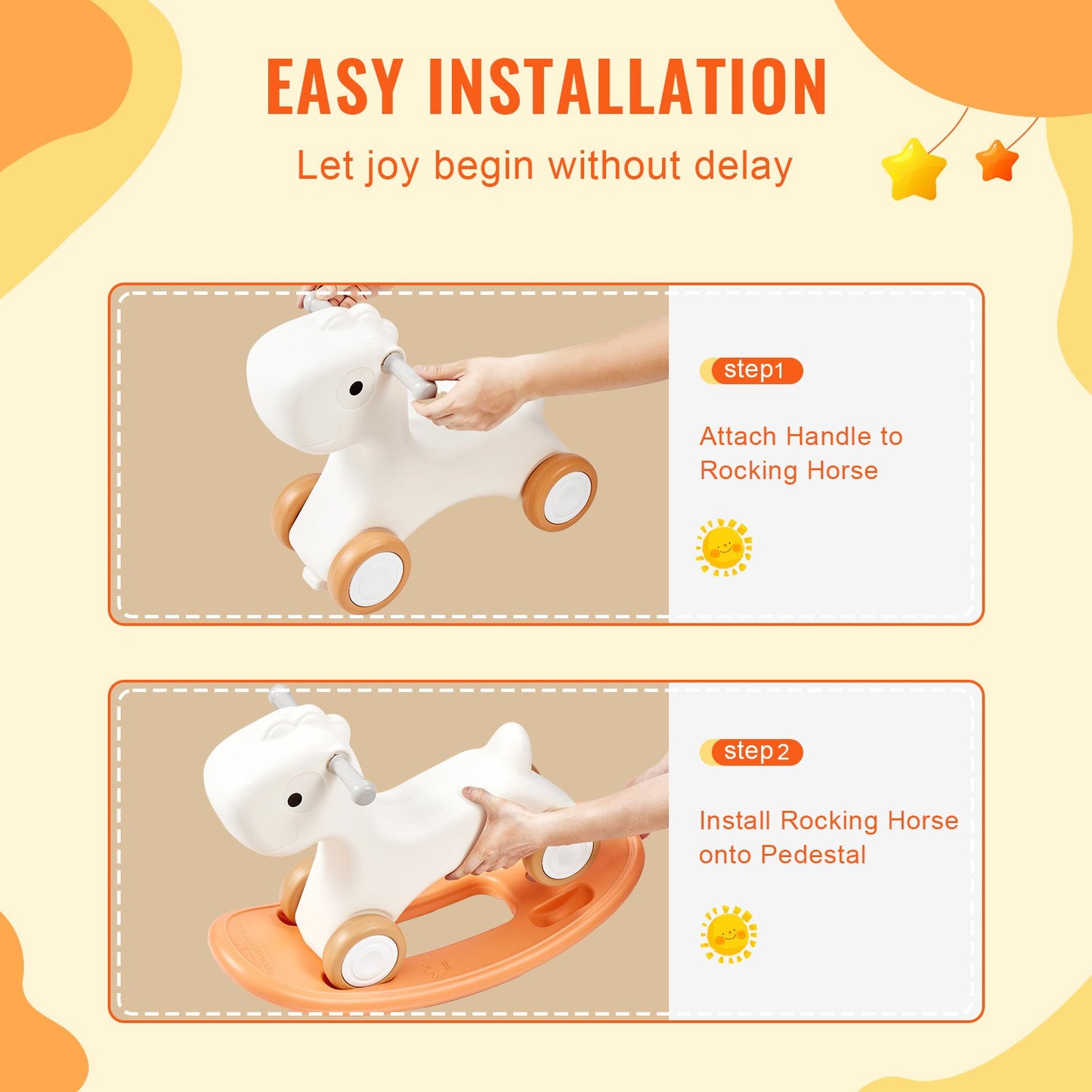 3 in 1 Rocking Horse for Toddlers 1-3 Years, Baby Rocking Horse with Detachable Balance Board and 4 Smooth Wheels, Support up to 80 lbs HDPE Material Kids Ride on Toy, Swinging, Orange - Image 6