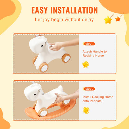 3 in 1 Rocking Horse for Toddlers 1-3 Years, Baby Rocking Horse with Detachable Balance Board and 4 Smooth Wheels, Support up to 80 lbs HDPE Material Kids Ride on Toy, Swinging, Orange - Image 6