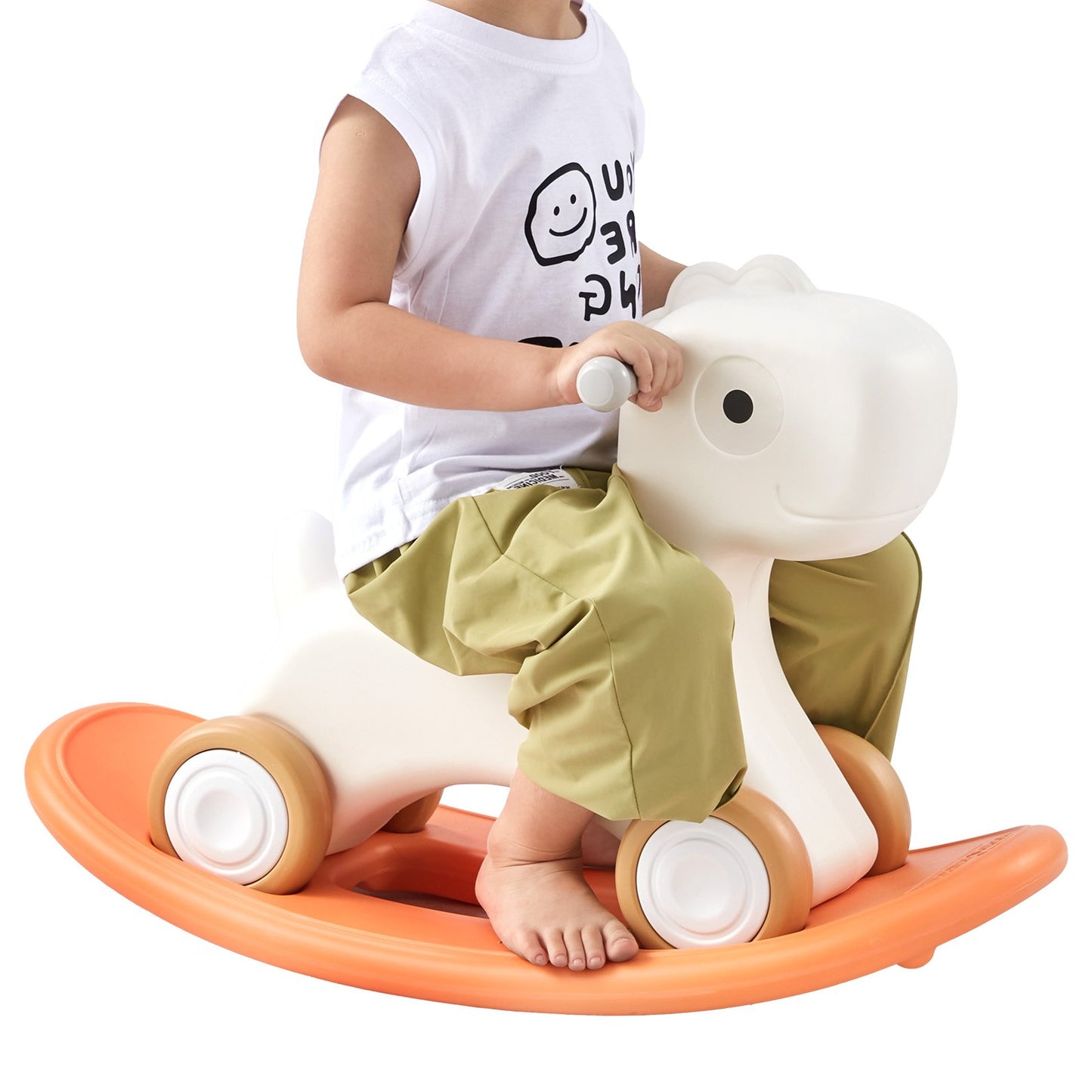 3 in 1 Rocking Horse for Toddlers 1-3 Years, Baby Rocking Horse with Detachable Balance Board and 4 Smooth Wheels, Support up to 80 lbs HDPE Material Kids Ride on Toy, Swinging, Orange - Image 9
