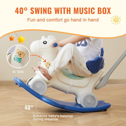 4 in 1 Rocking Horse for Toddlers 1-3 Years, Baby Rocking Horse with Detachable Balance Board, Push Handle and 4 Smooth Wheels, Support up to 80 lbs HDPE Kids Ride on Toy with Sound, Blue - Image 4