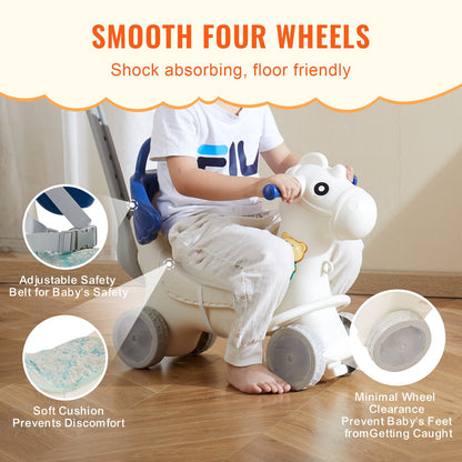 4 in 1 Rocking Horse for Toddlers 1-3 Years, Baby Rocking Horse with Detachable Balance Board, Push Handle and 4 Smooth Wheels, Support up to 80 lbs HDPE Kids Ride on Toy with Sound, Blue - Image 5