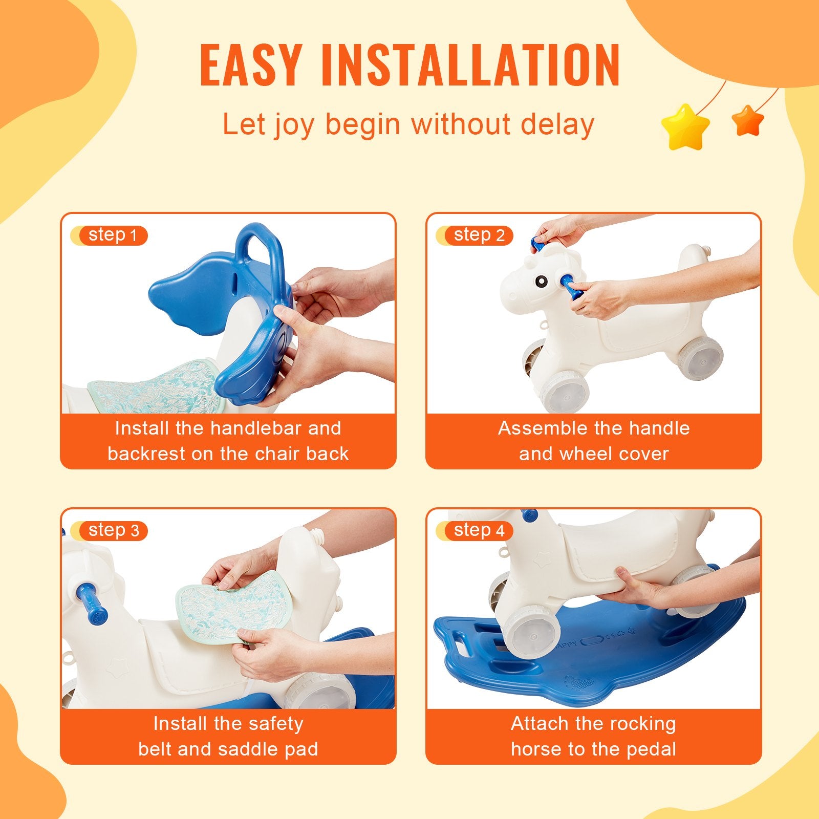 4 in 1 Rocking Horse for Toddlers 1-3 Years, Baby Rocking Horse with Detachable Balance Board, Push Handle and 4 Smooth Wheels, Support up to 80 lbs HDPE Kids Ride on Toy with Sound, Blue - Image 6