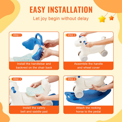 4 in 1 Rocking Horse for Toddlers 1-3 Years, Baby Rocking Horse with Detachable Balance Board, Push Handle and 4 Smooth Wheels, Support up to 80 lbs HDPE Kids Ride on Toy with Sound, Blue - Image 6