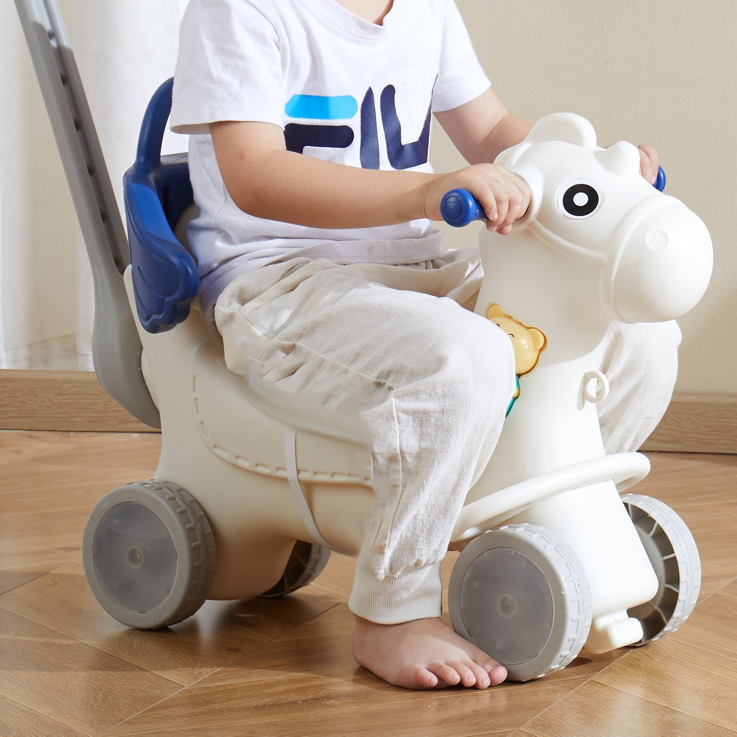 4 in 1 Rocking Horse for Toddlers 1-3 Years, Baby Rocking Horse with Detachable Balance Board, Push Handle and 4 Smooth Wheels, Support up to 80 lbs HDPE Kids Ride on Toy with Sound, Blue - Image 8