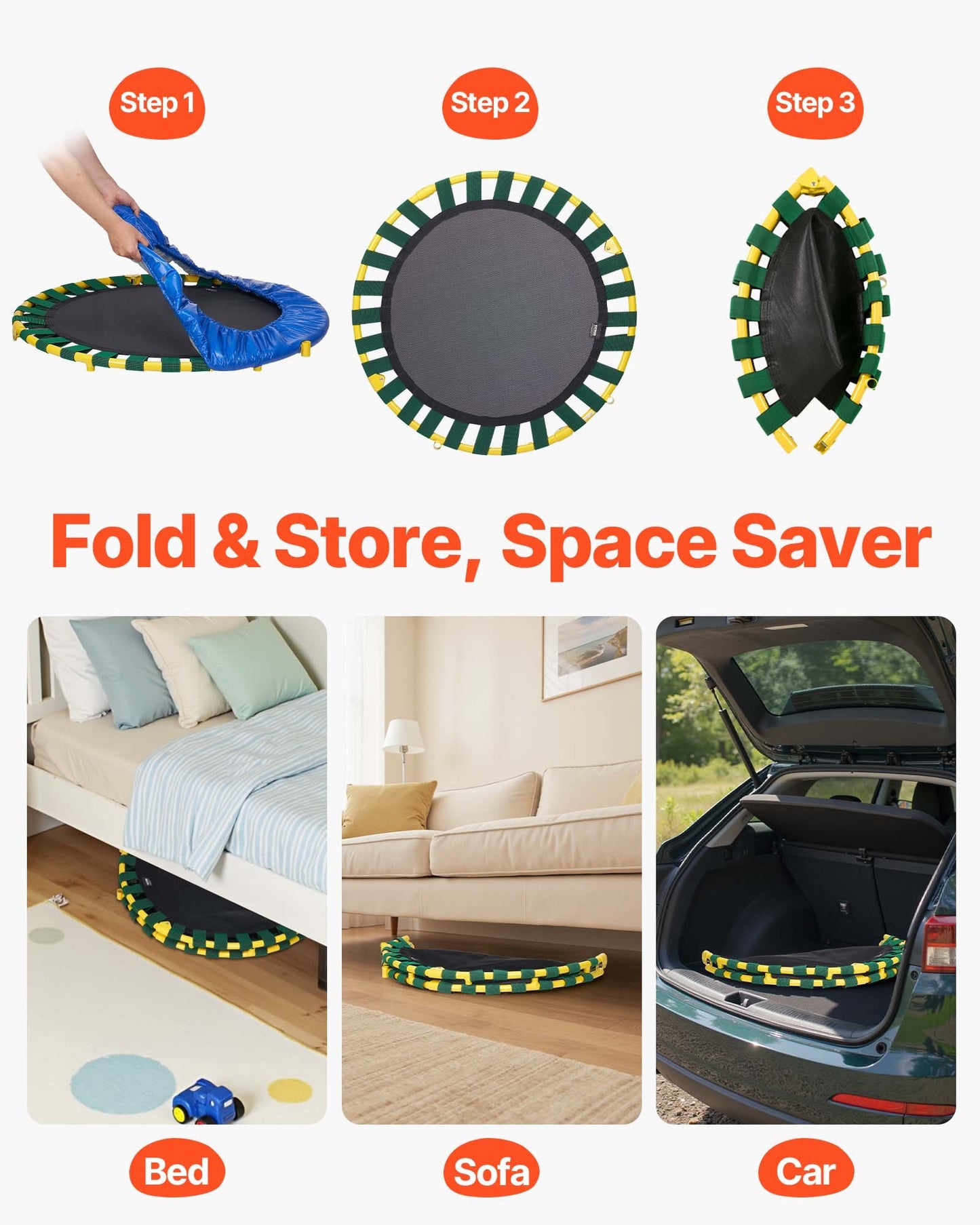 3FT Trampoline for Kids, 92 cm Trampolines Indoor/Outdoor Trampoline for Toddlers, Foldable Mini Baby Trampoline with Foam Handle, Recreational Trampoline Birthday Gift for 3+ Years Kids - Image 5