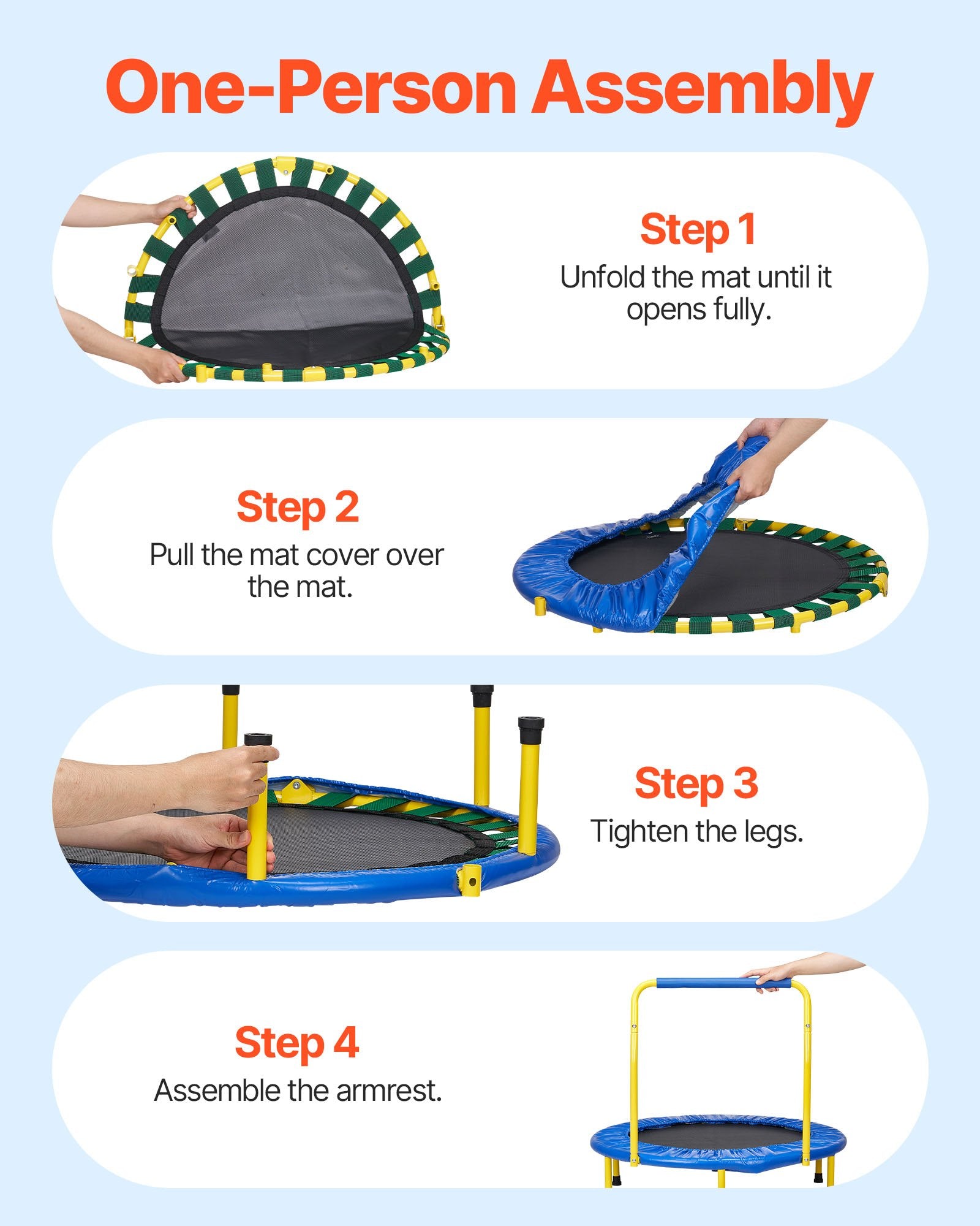 3FT Trampoline for Kids, 92 cm Trampolines Indoor/Outdoor Trampoline for Toddlers, Foldable Mini Baby Trampoline with Foam Handle, Recreational Trampoline Birthday Gift for 3+ Years Kids - Image 6