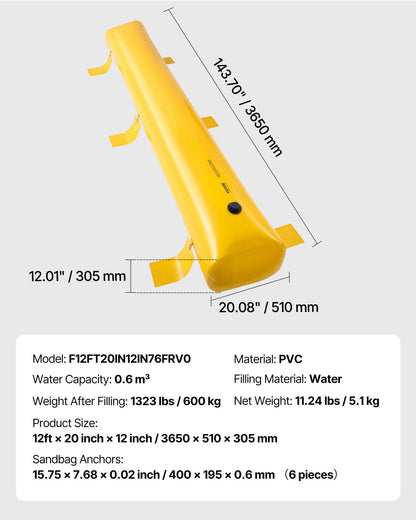 Flood Barrier Hydro Barrier 12' Length x 12" Height for Water Diversion - Image 6