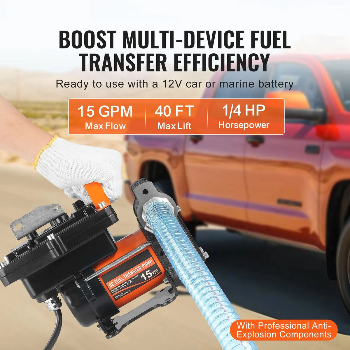 Fuel Transfer Pump 12V 15 GPM 1/4 HP Diesel Pump with Auto Fuel Nozzle - Image 2