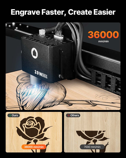 Laser Engraver, 20W, Laser Engraving and Cutting Machine with Enclosure Camera, Laser Cutter, 36000 mm/min, 500 x 320 mm Working Area, for Wood, Leather, Glass, Paper, Certain Metal, Class 1 - Image 2